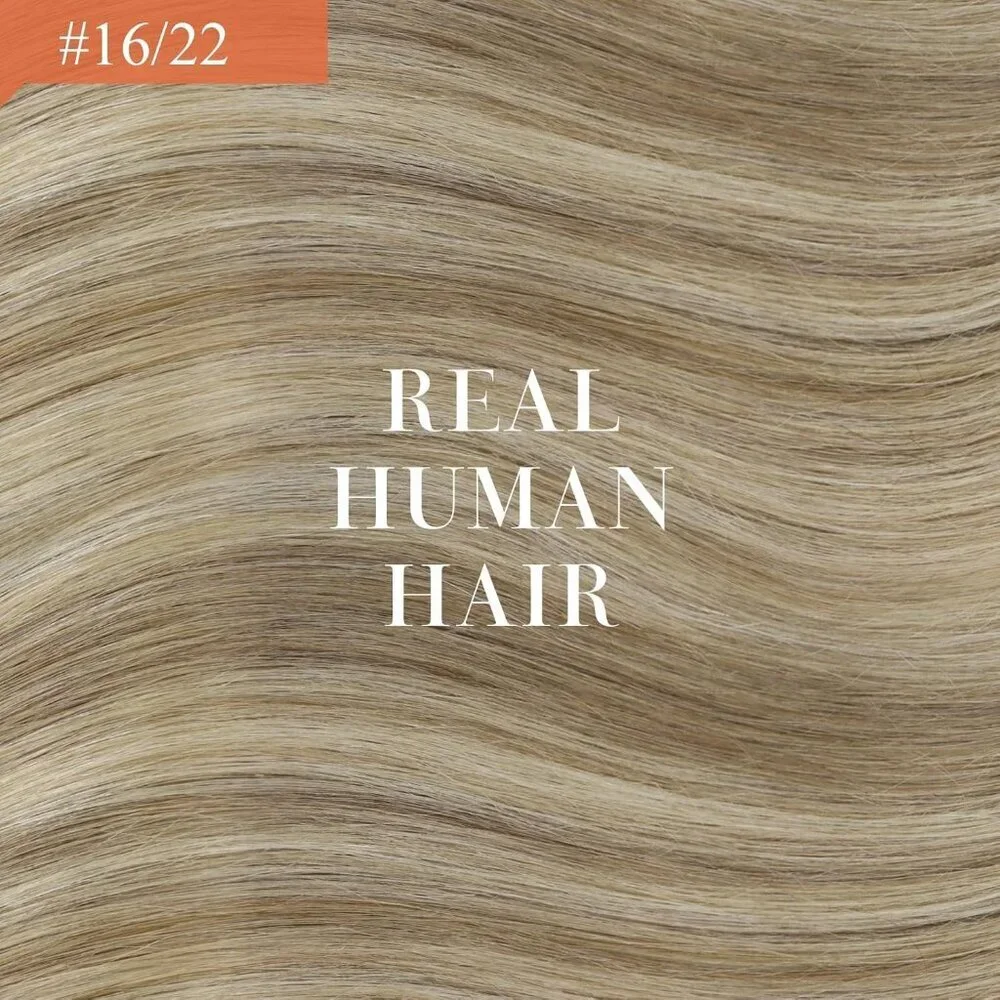 Human Hair Extensions Golden Blonde 18 Inch Clip-in Invisible Wire Versatile